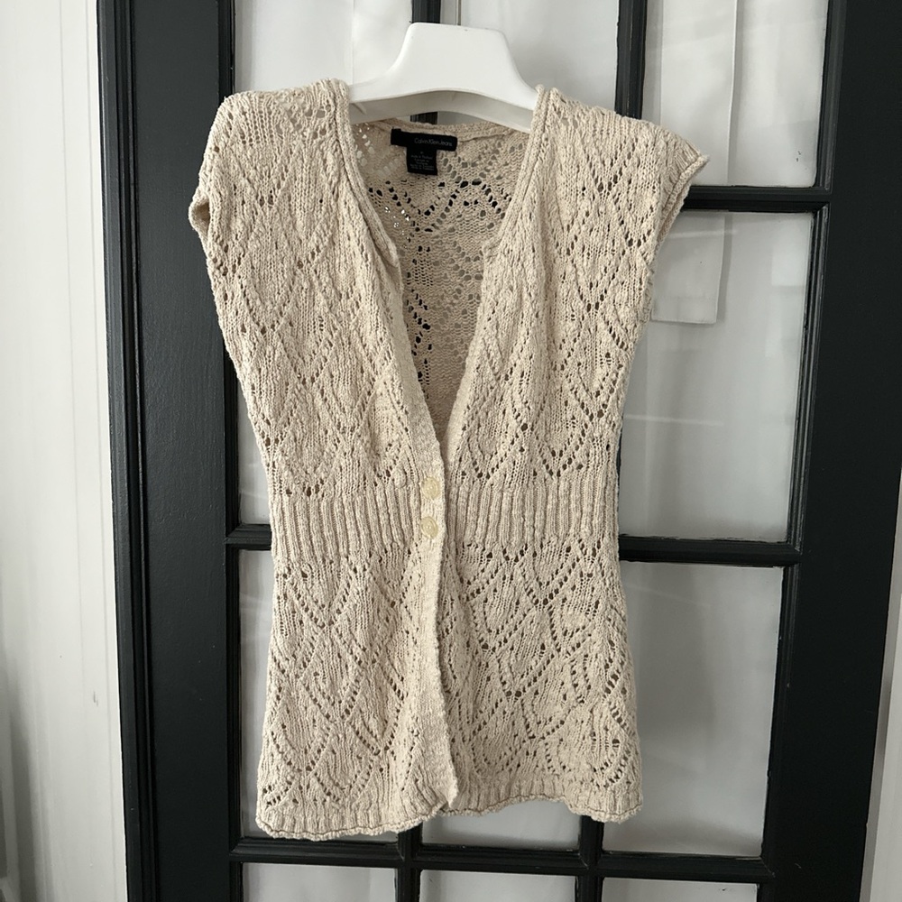 Calvin Klein Jeans Cream crochet Knit vest Sweater